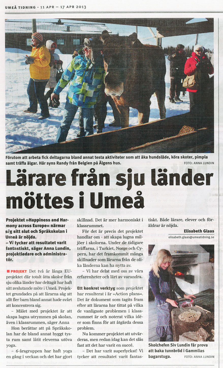 Umeå Tidning 2013-04-11 Lärare från sju länder möttes i Umeå